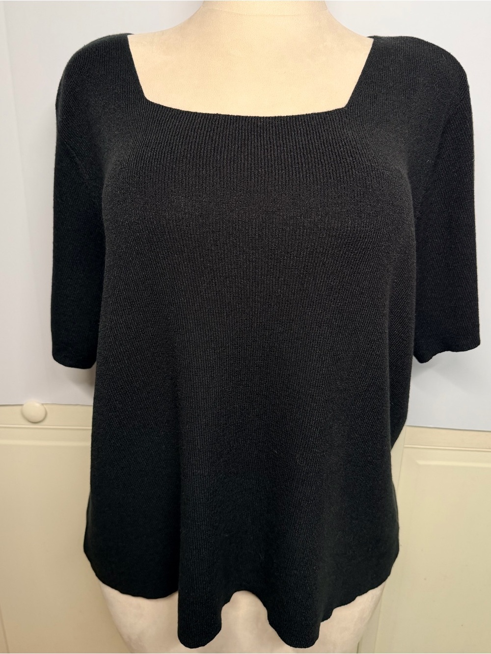 Laura Scott Woman 3X Vintage Black Square Neck Knit Top Normcore